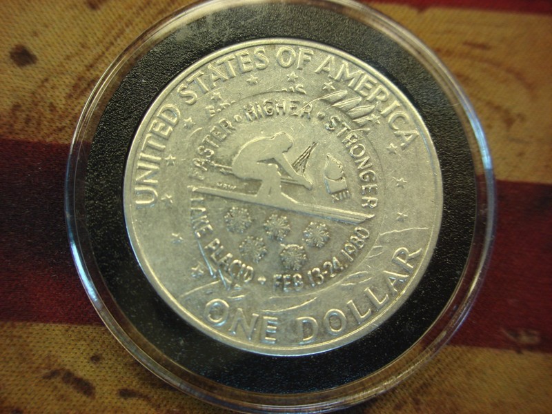 1971-S Eisenhower Dollar counterstamped with Mel Wacks Lake Placid 1980 Olympics skiing design