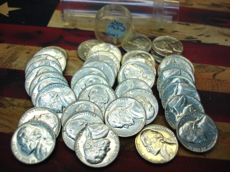 Roll of 40 vintage 1963 D Jefferson nickels in brilliant uncirculated (BU) condition