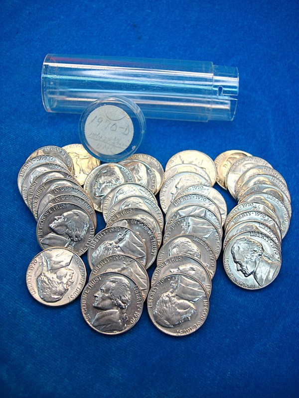 Roll of 40 1970 D Jefferson nickels in BU condition