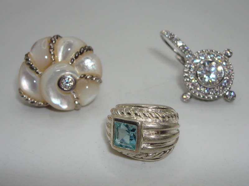 Vintage Judith Ripka Sterling Silver Earrings Set (MOP, Topaz, CZ)
