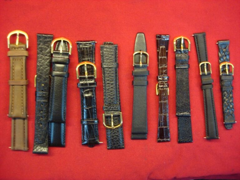 Vintage leather watch bands in various colors and sizes, new old stock