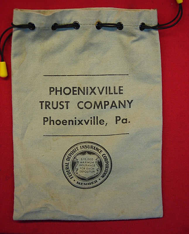 Vintage Phoenixville Trust Company canvas bank bag