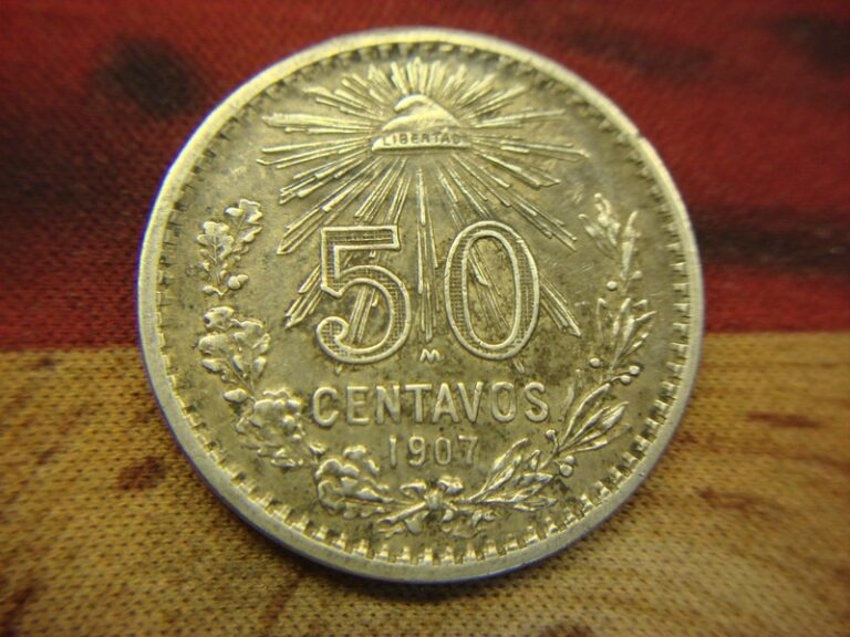 1907 Mexico 50 Centavos Curved 7 Silver Coin