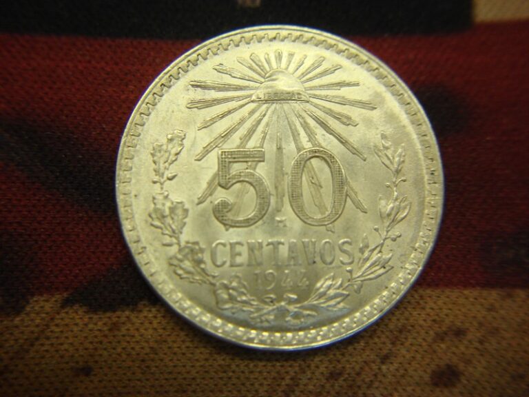1944 Mexico 50 Centavos silver coin in uncirculated condition