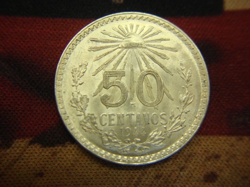 1944 Mexico 50 Centavos silver coin in uncirculated condition