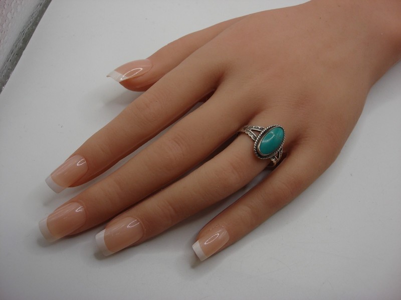 Vintage Native American Sterling Silver Turquoise Ring by JP, size 7.5
