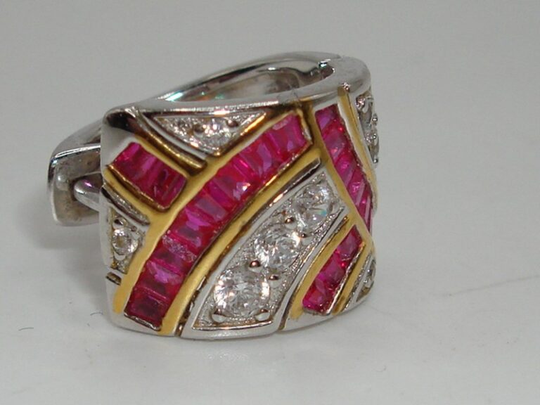 TOVA Sterling Silver Cuff Earring with Hot Pink CZ and Clear Crystals