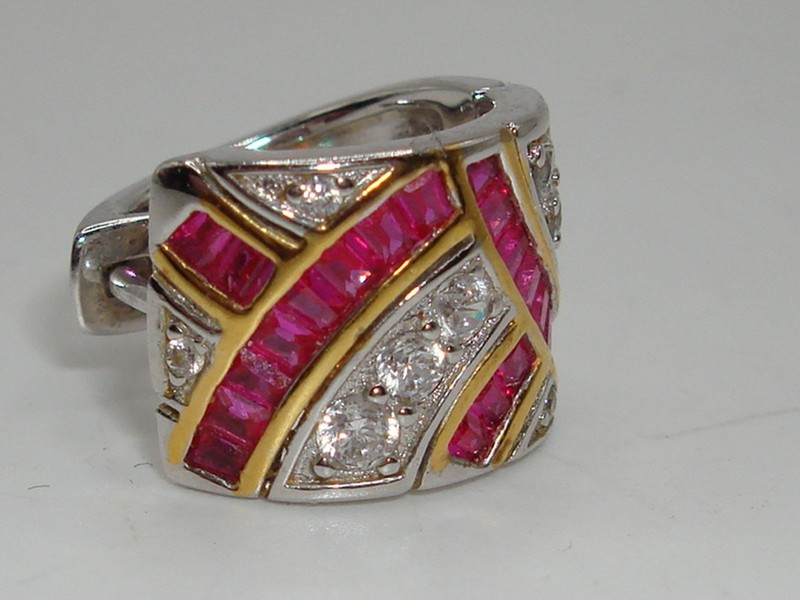 TOVA Sterling Silver Cuff Earring with Hot Pink CZ and Clear Crystals