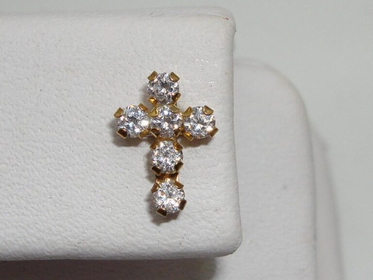 14K gold cross stud earrings with sparkling CZ stones