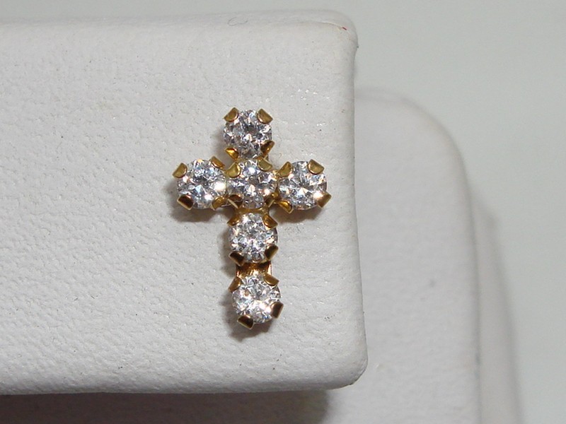 14K gold cross stud earrings with sparkling CZ stones