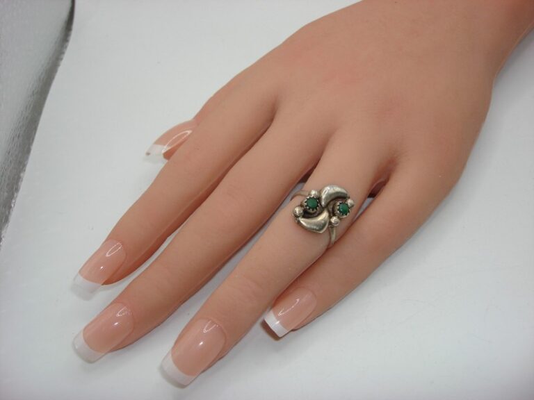 Vintage Navajo Sterling Silver Turquoise Ring, signed 'L & S', size 4