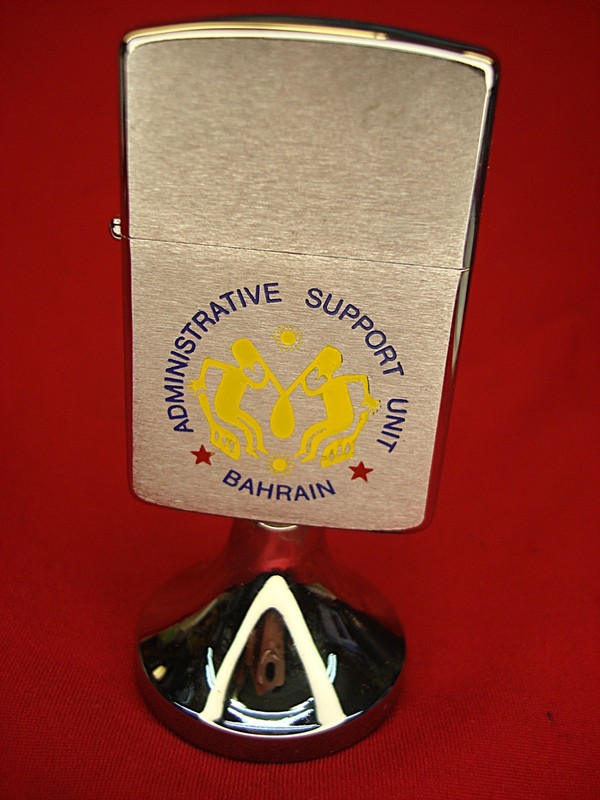 Vintage 1988 Zippo Custom Lighter, Administrative Support Unit Bahrain