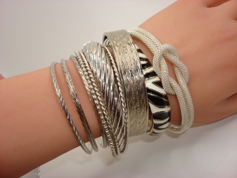 Set of eight vintage silver bangles and cuff bracelets
