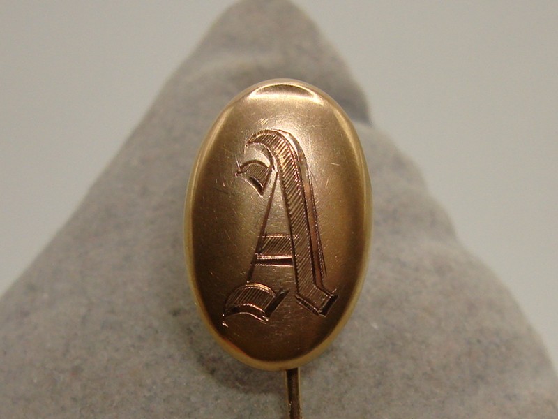Antique Victorian 14K Gold Initial 'A' Stick Pin