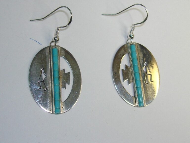 Vintage Navajo Kokopelli sterling silver and turquoise dangle earrings
