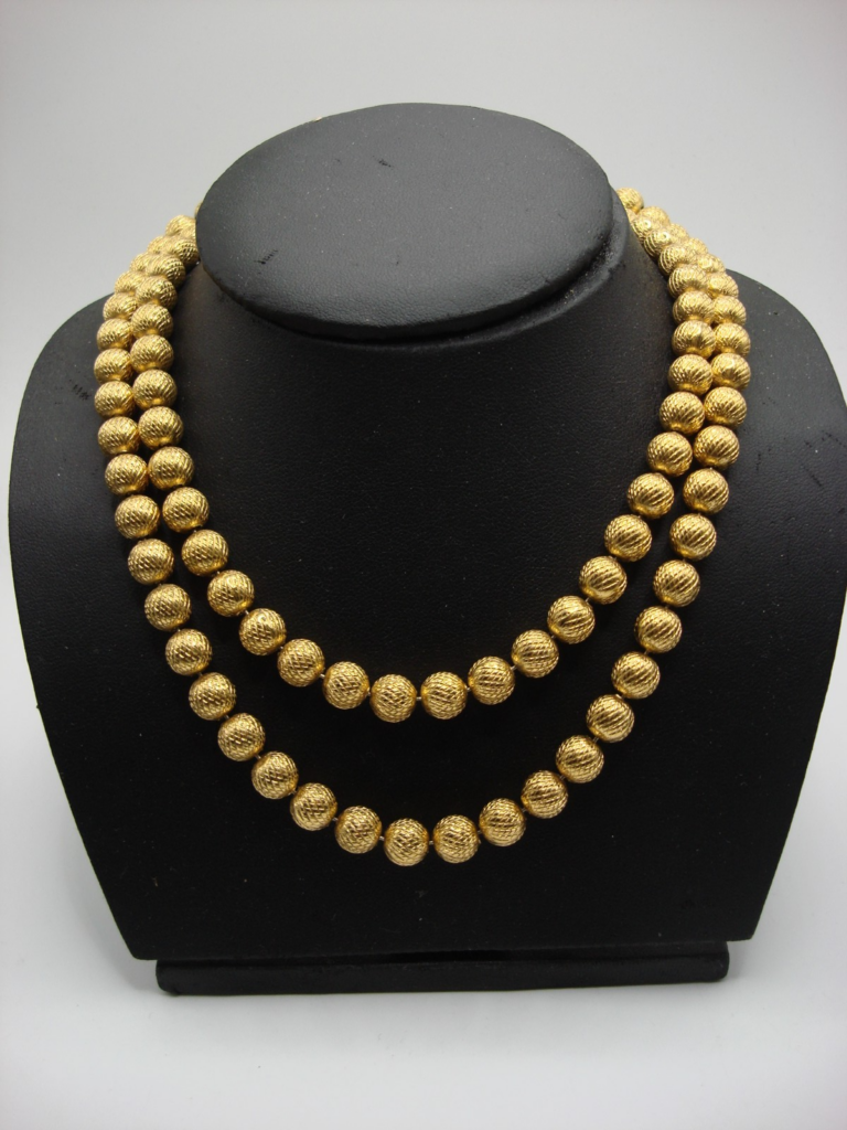 Vintage Crown Trifari textured gold bead necklace, 32 inches
