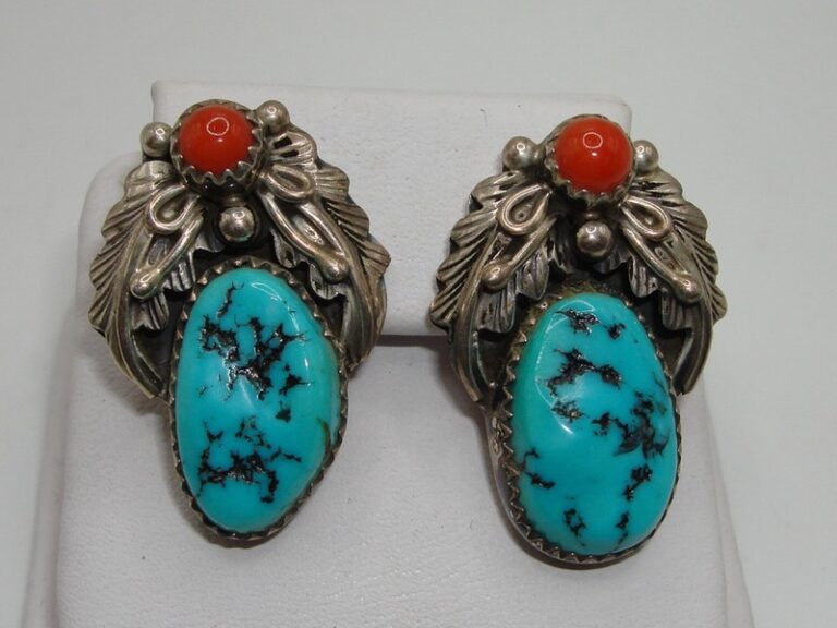 Vintage Susie Lee Navajo sterling silver earrings with turquoise and coral