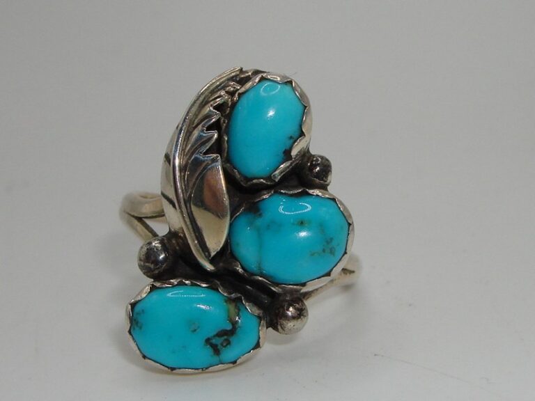 Vintage Zuni sterling silver turquoise ring by M. Chuyate, size 8