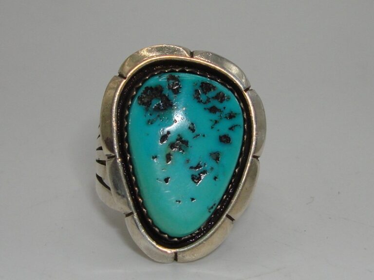 Vintage Navajo Albert Platero Sterling Silver Turquoise Ring, size 8