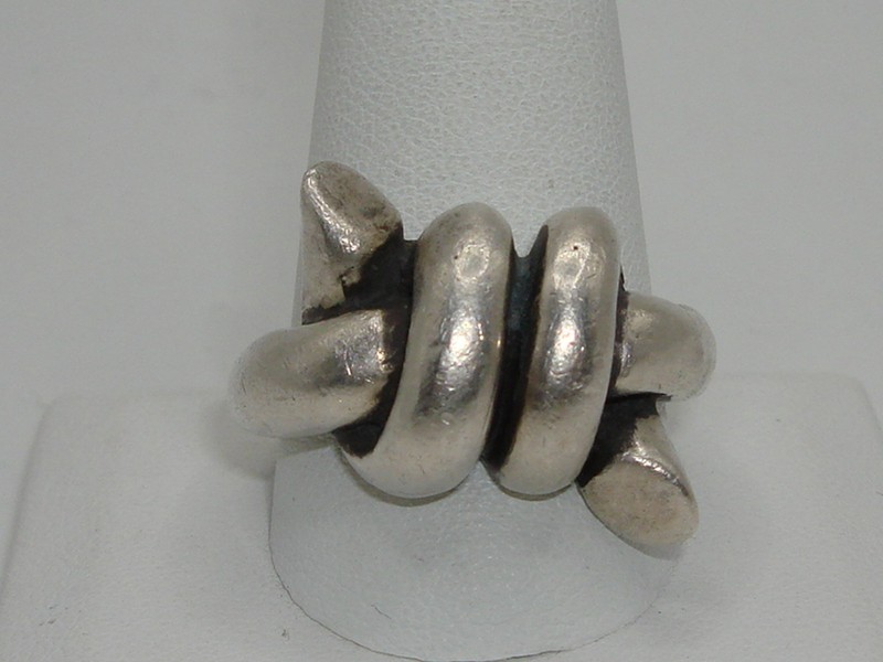 Vintage artisan-signed sterling silver lover's knot ring, size 12