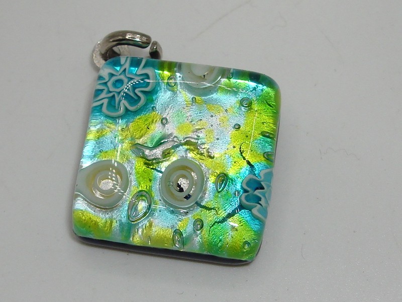 Vintage Murano Glass Pendant with Dichroic Millefiore Floral Design