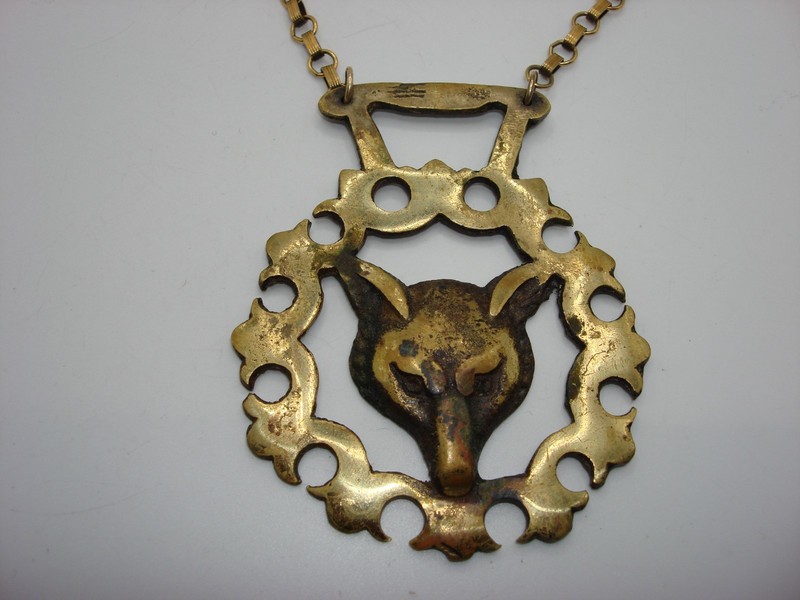 Antique English Brass Fox Head Horse Harness Medallion