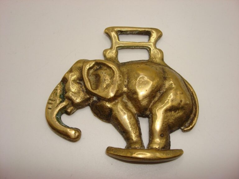 Antique solid brass elephant medallion, horse harness decoration