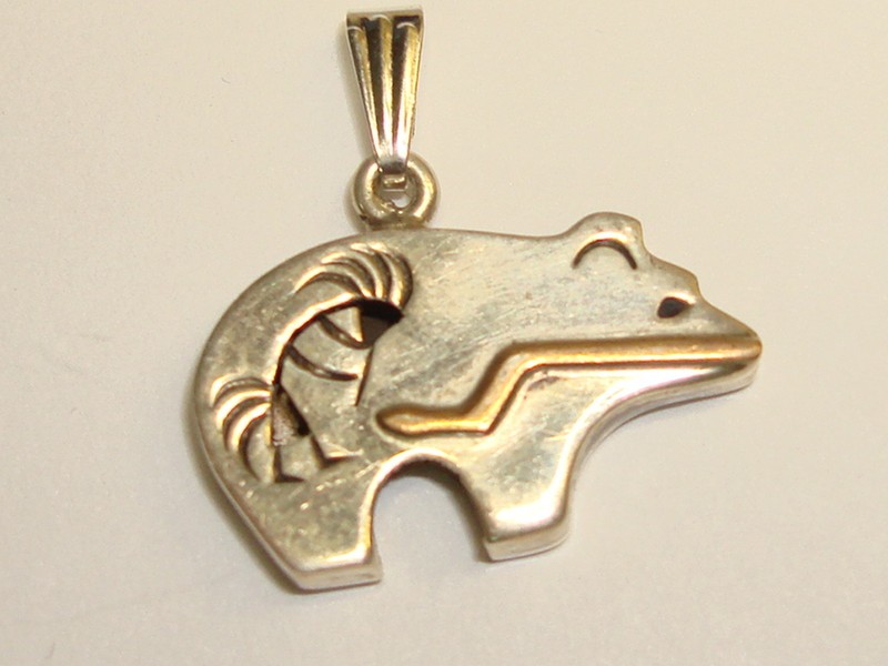 Vintage Navajo sterling silver Kokopelli bear fetish pendant