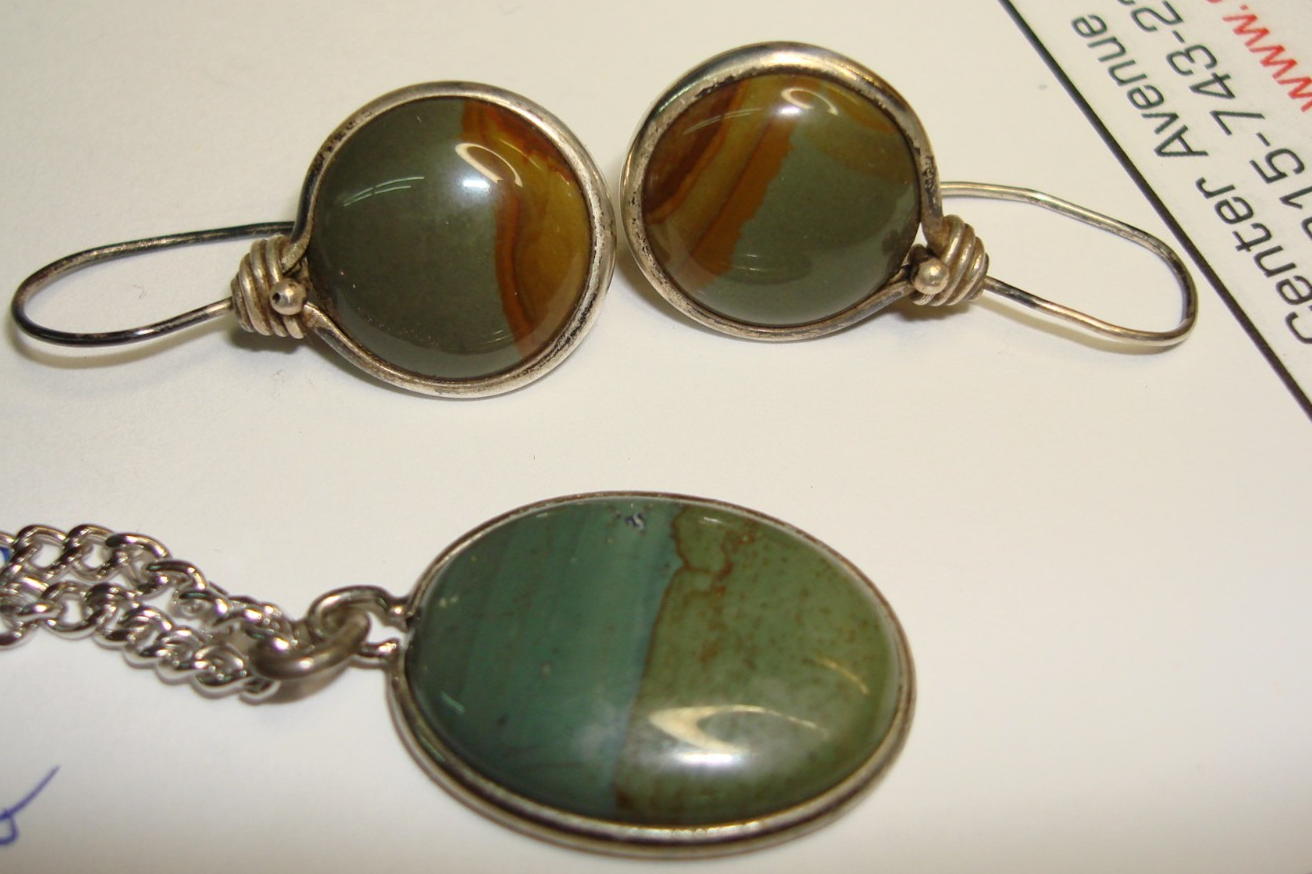 Vintage Southwestern Picture Jasper Pendant and Earrings Set