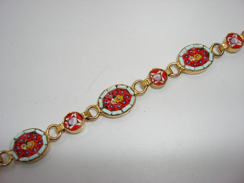 Vintage 1960s-70s Italian Micro Mosaic Gold Tone Bracelet