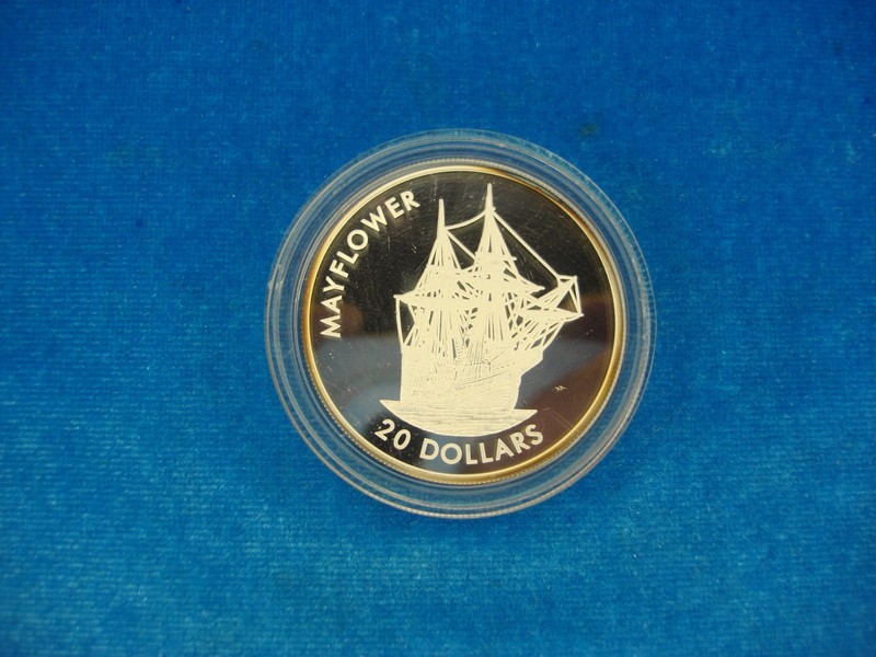 2000 Liberia 20 Dollars .999 Fine Silver Coin - Mayflower Commemorative