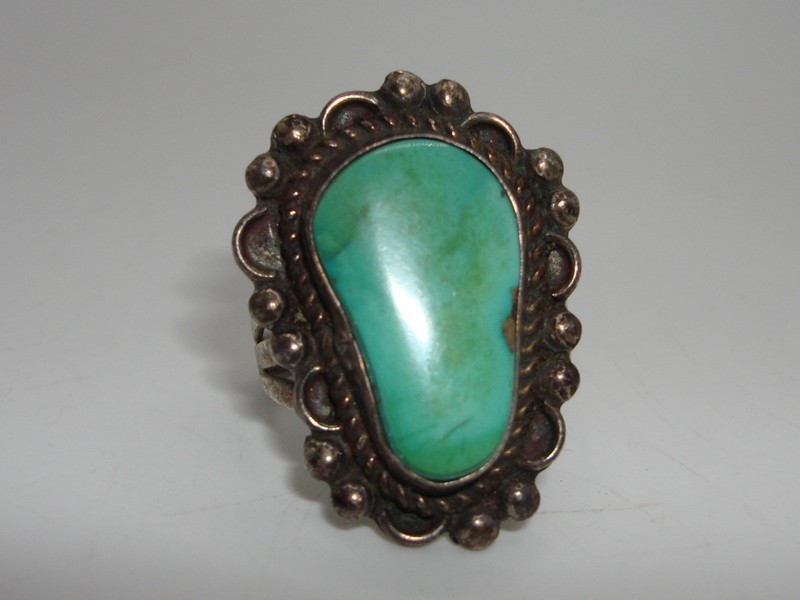 Vintage 1950s Navajo Sterling Silver Turquoise Ring, Size 5 1/2