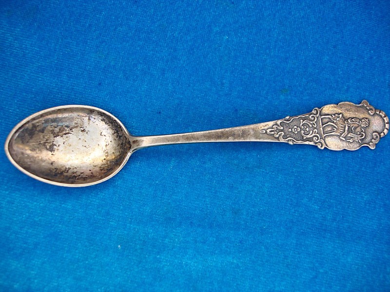 Antique Norwegian .830 Silver Souvenir Spoon with Boy Riding Goat Charm