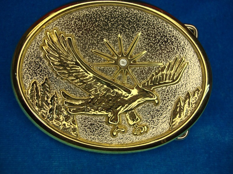 Genuine diamond western buckle with soaring eagle design