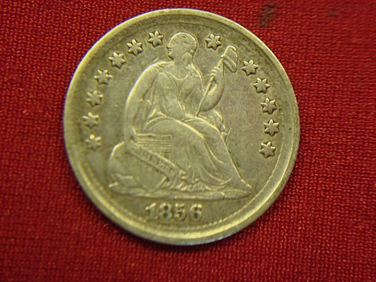 1856 Seated Liberty Half Dime (Var 2, Stars Obverse) with natural patina and excellent detail.