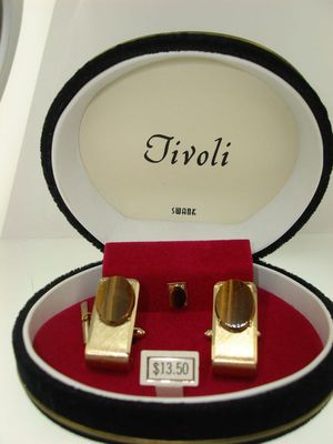 Vintage Swank Tivoli Tiger Eye Cufflinks and Tie Tac Set
