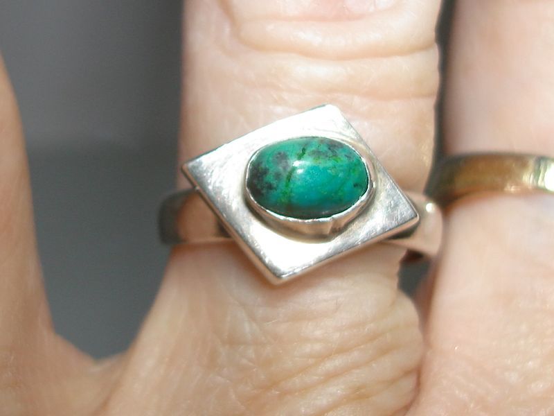 Vintage signed Mexico sterling silver turquoise eagle ring, size 7