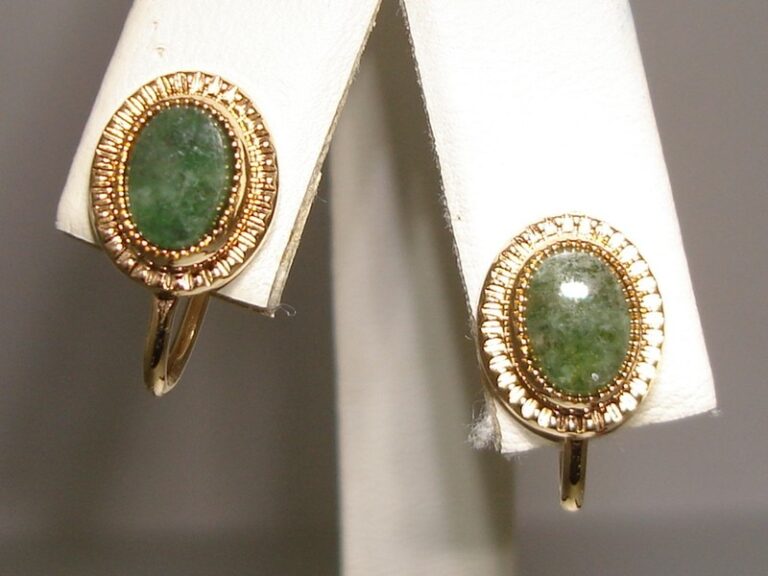 1960s jade earrings, 12k gold filled, green cabochons