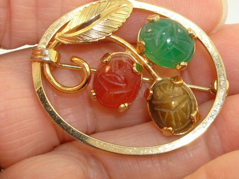 Vintage Burt Cassell 12K Gold Filled Scarab Pin Brooch