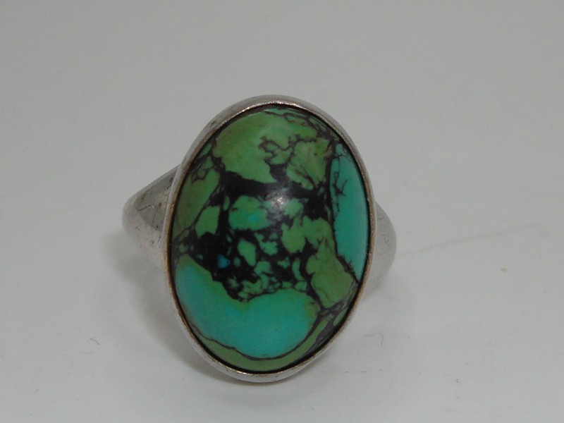 Vintage Native American Sterling Silver & Turquoise Ring, Artist Signed, Size 4.5