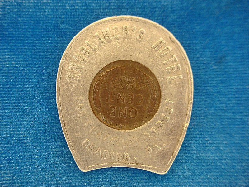 Vintage Knoblauch's Hotel Token, Reading PA, Encased Lincoln Cent (1948)