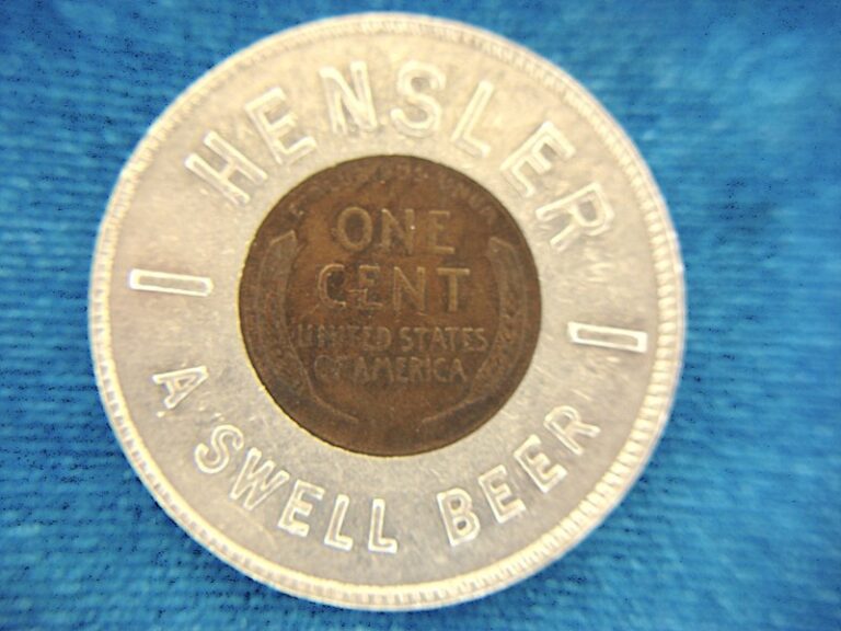 1945 Hensler 'A Swell Beer' encased cent coin
