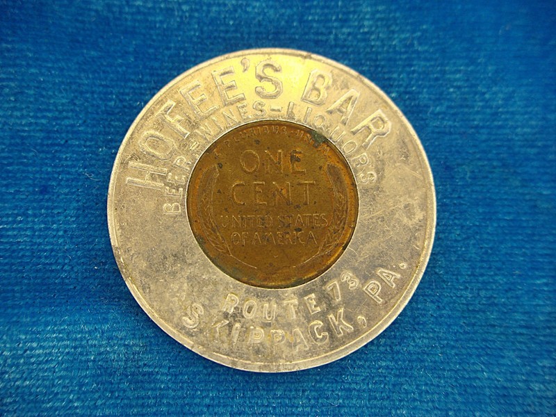Vintage HOFEE'S BAR Skippack PA 1945 Encased Cent Token