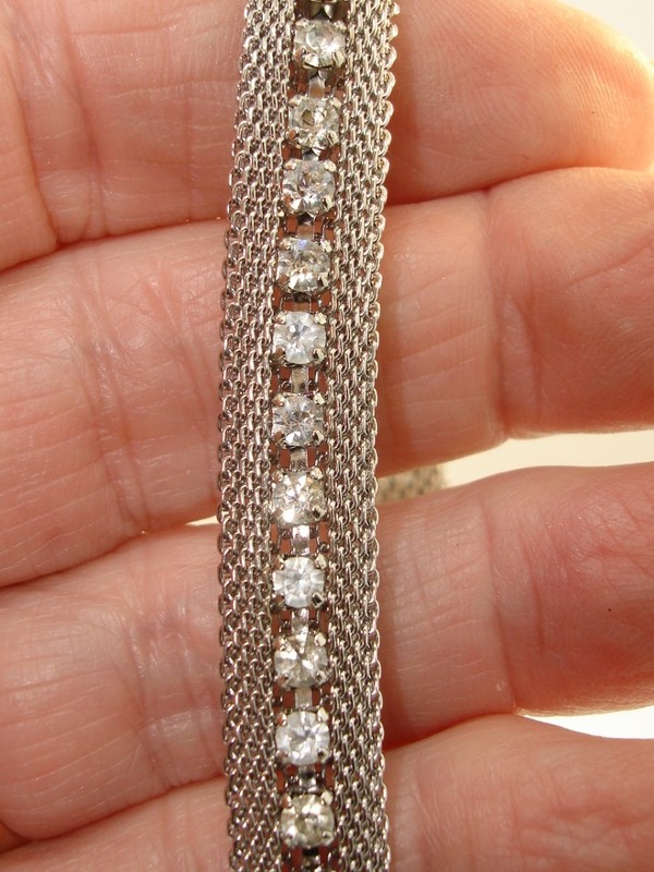 Vintage 1960s-70s silver mesh rhinestone bracelet in Chanel style
