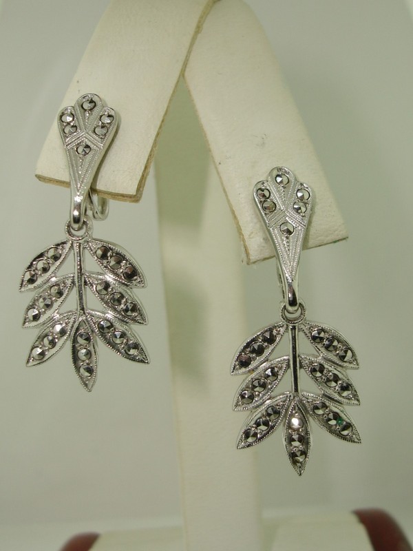 Vintage Sterling Silver Marcasite Dangle Earrings