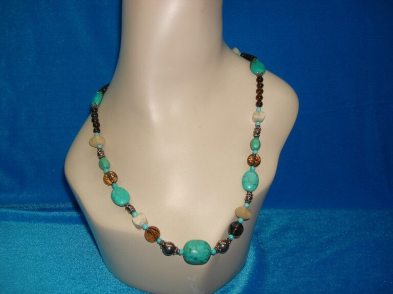 JRI Sterling Silver Smoky Quartz & Turquoise Statement Necklace
