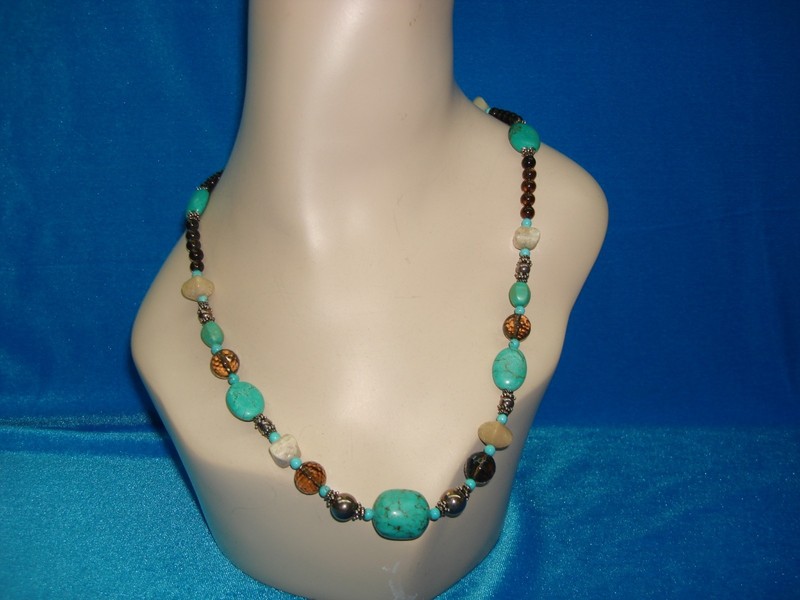 JRI Sterling Silver Smoky Quartz & Turquoise Statement Necklace
