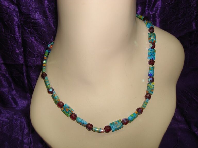 Blue Millefiori and AB Amethyst Glass Necklace