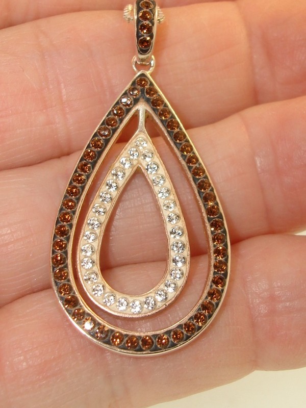Sterling silver pendant necklace with champagne Swarovski crystals and clear cubic zirconia stones