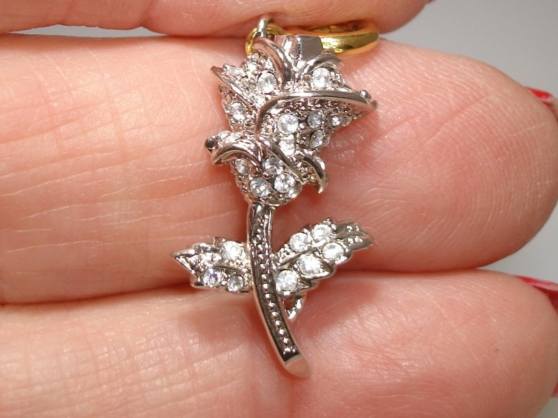 Nolan Miller Silver Anniversary Rose Charm with sparkling CZs